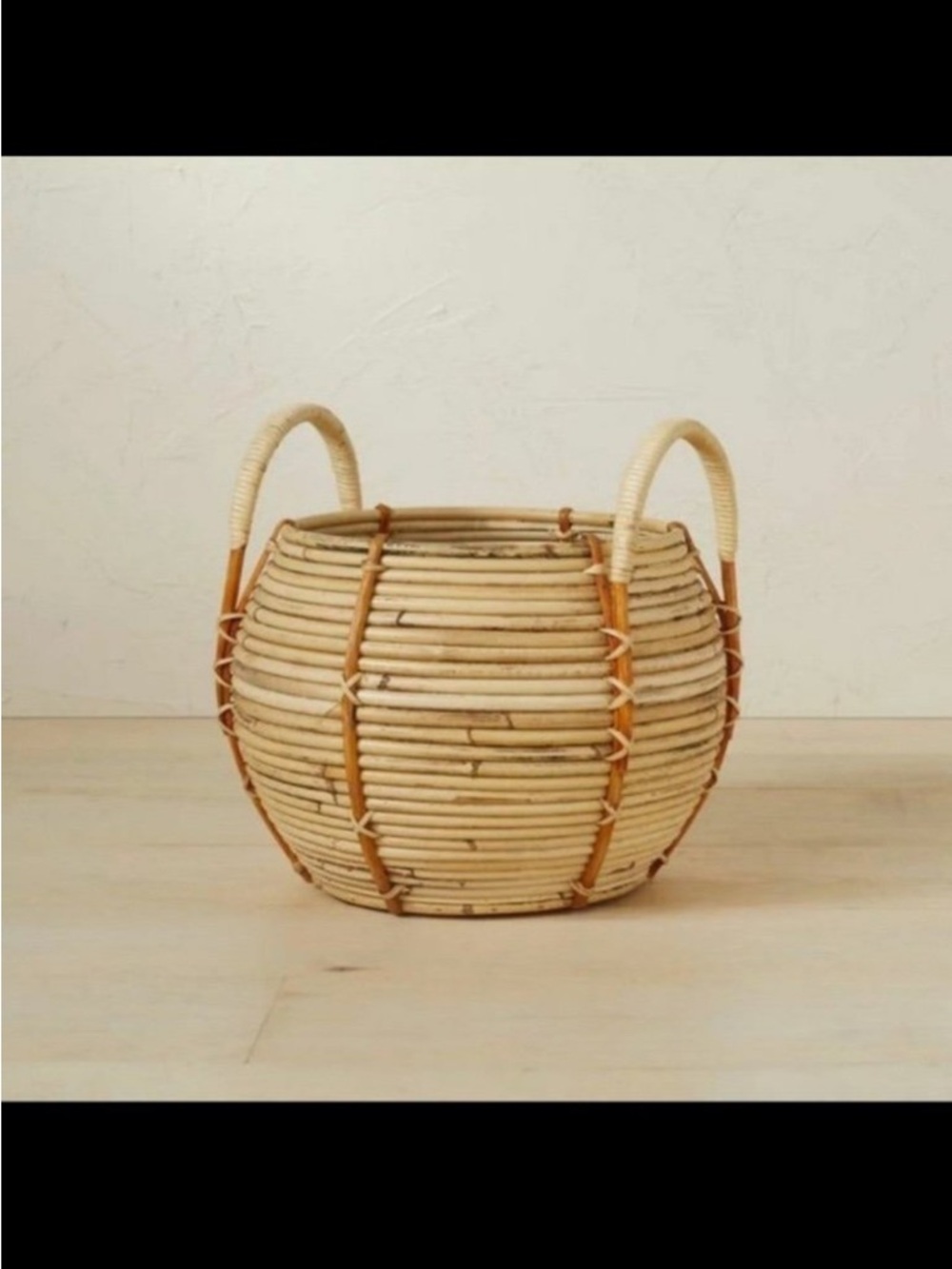 Round Boho Rattan Basket with handles - Opalhouse x Jungalow